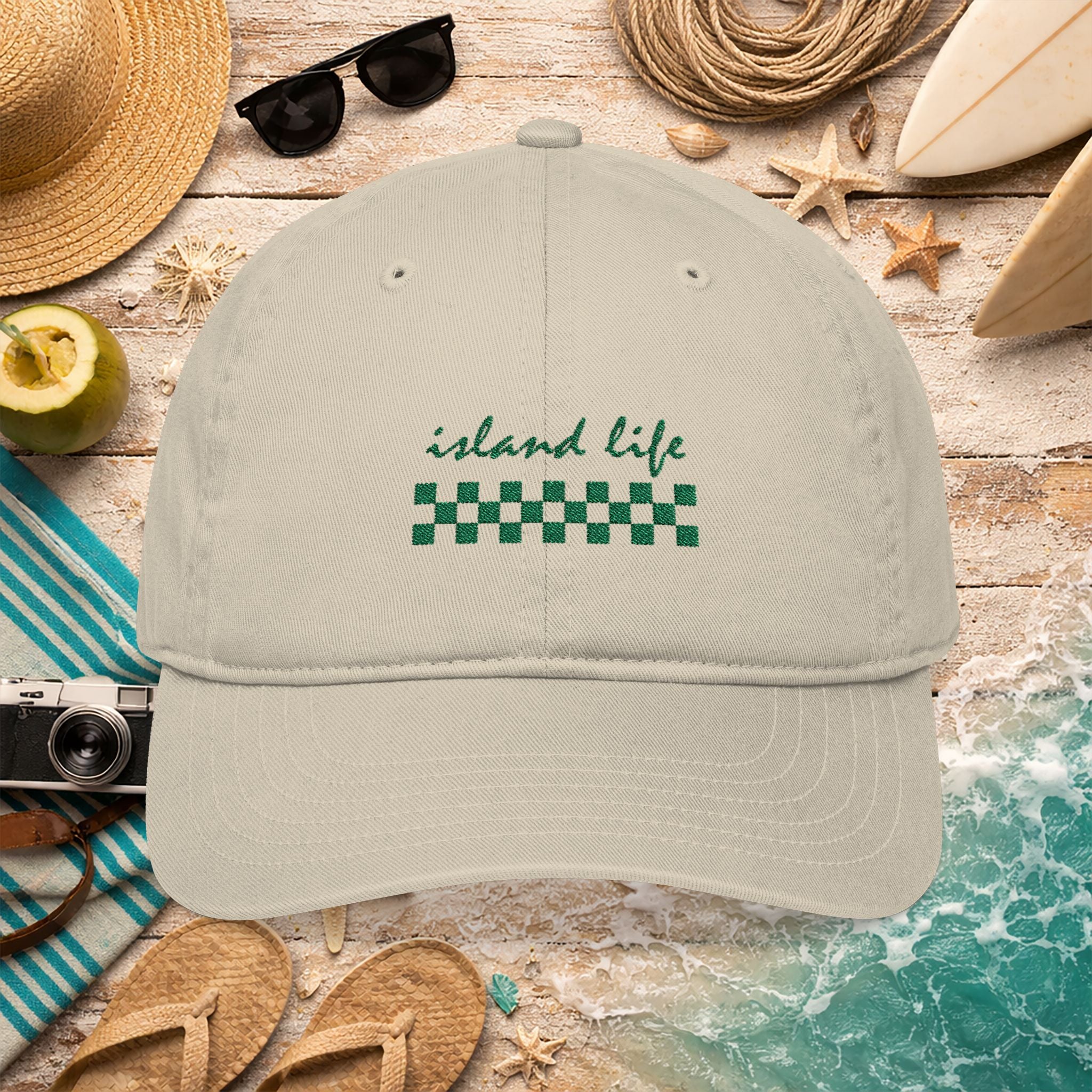 Island Life Embroidered Organic Cotton Beach Hat